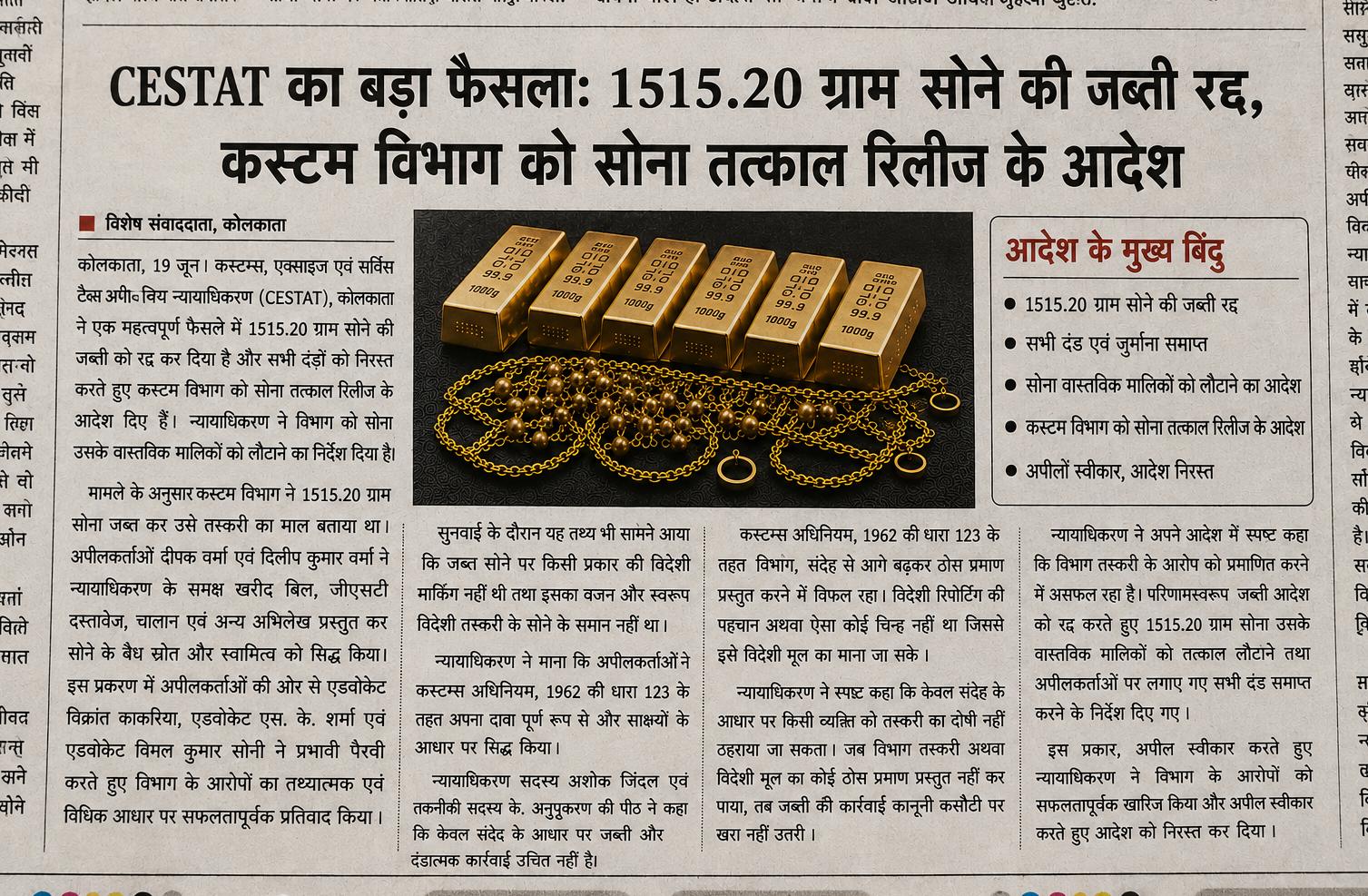Gold smuggling allegation dismissed by CESTAT